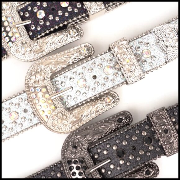 Rhinestone Belt with Detachable Buckle for Women and Men, Leather Material main image 4